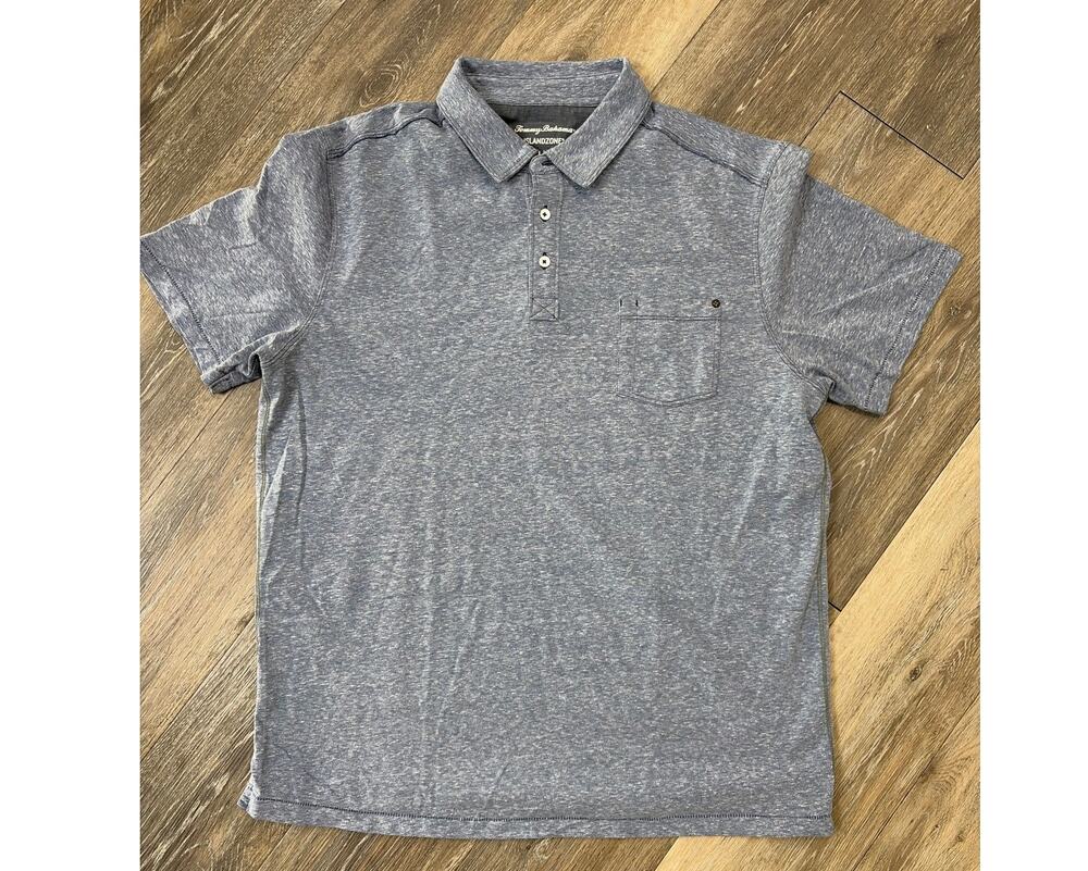 Tommy Bahama IslandZone Polo Shirt Blue Heather Coastal Resort Casual Large